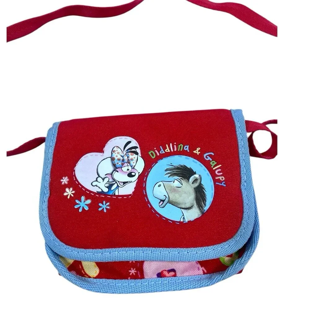 Vintage DIDDL‎ & DIDDLINA Kids Handbag Purse Wallet Mini Red Floral Girls Canvas